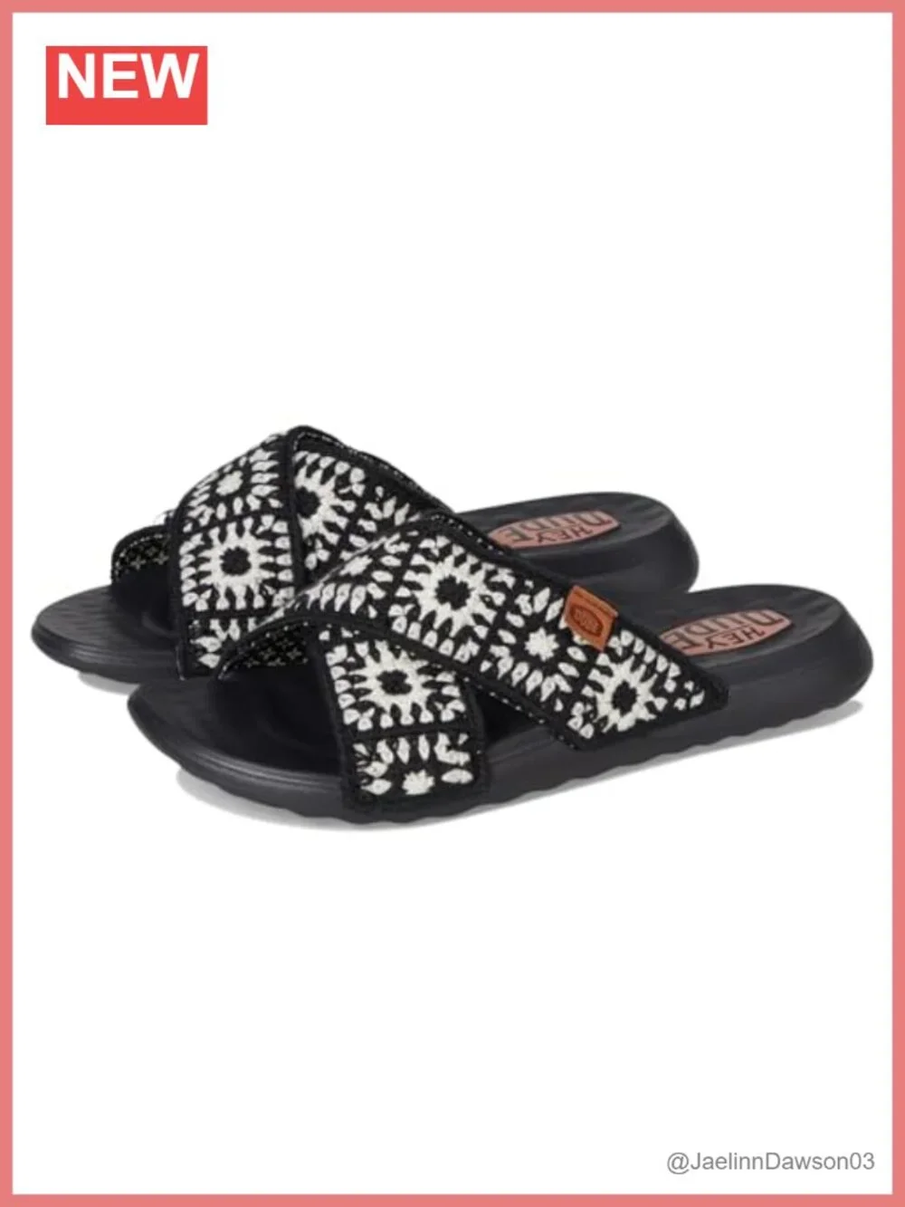 HEYDUDE Christi Slide Crochet Women's Slip-On Sandals Faux Leather Lightweight